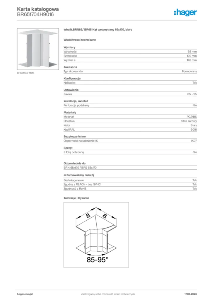 Zdjęcie Hager Karta katalogowa BR651704H9016 | Hager Polska