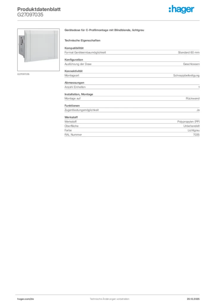 Bild Hager Produktdatenblatt G27097035 | Hager Deutschland