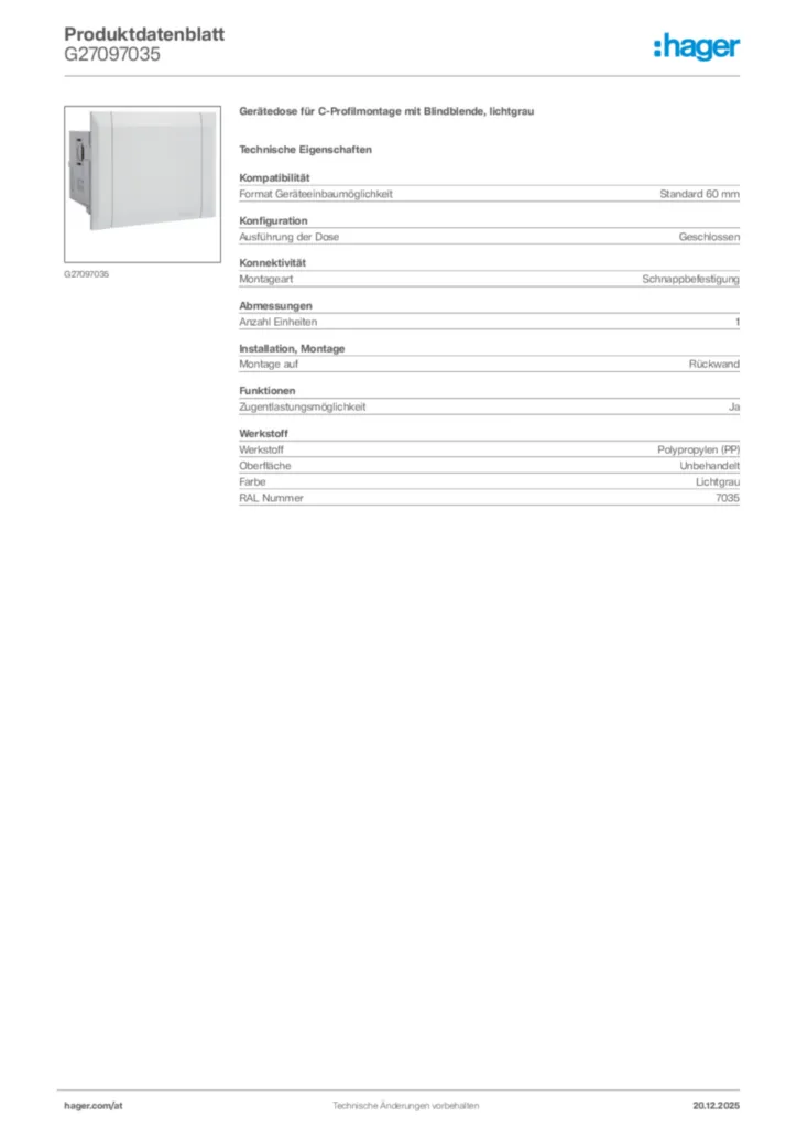 Bild Hager Produktdatenblatt G27097035 | Hager Deutschland