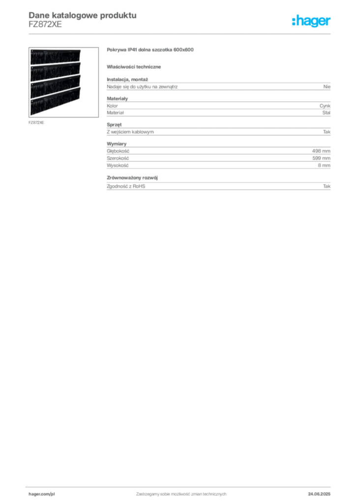Zdjęcie Hager Dane katalogowe produktu FZ872XE | Hager Polska