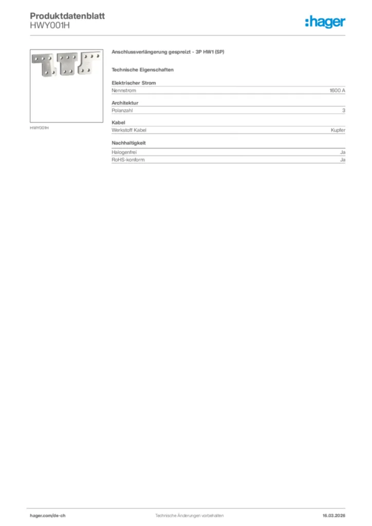 Bild Hager Produktdatenblatt HWY001H | Hager Schweiz