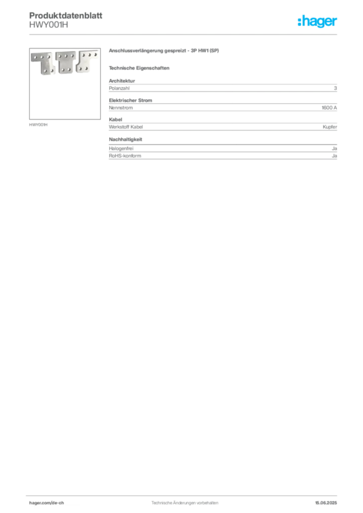 Bild Hager Produktdatenblatt HWY001H | Hager Schweiz