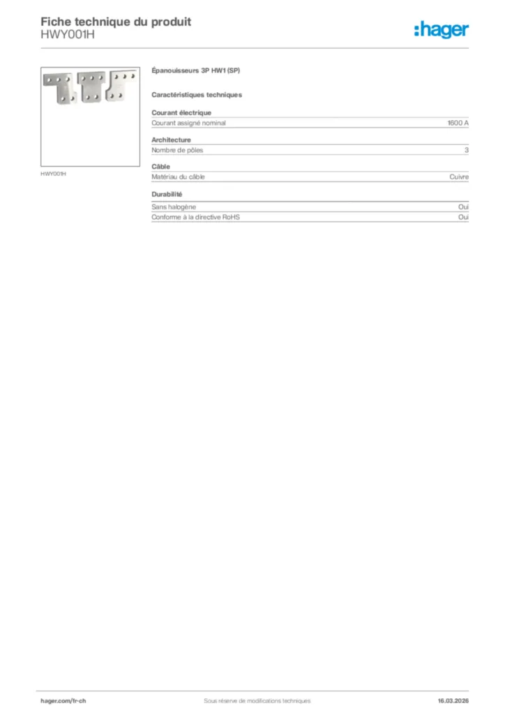 Image Hager Fiche technique du produit HWY001H | Hager Suisse