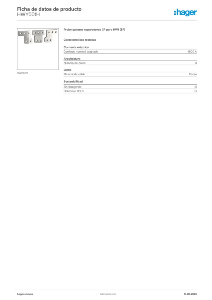 Imagen Hager Ficha de datos de producto HWY001H | Hager España