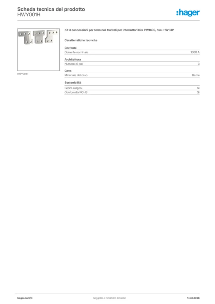 Immagine Hager Scheda tecnica del prodotto HWY001H | Hager Italia