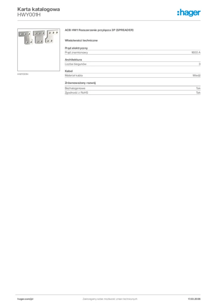 Zdjęcie Hager Karta katalogowa HWY001H | Hager Polska