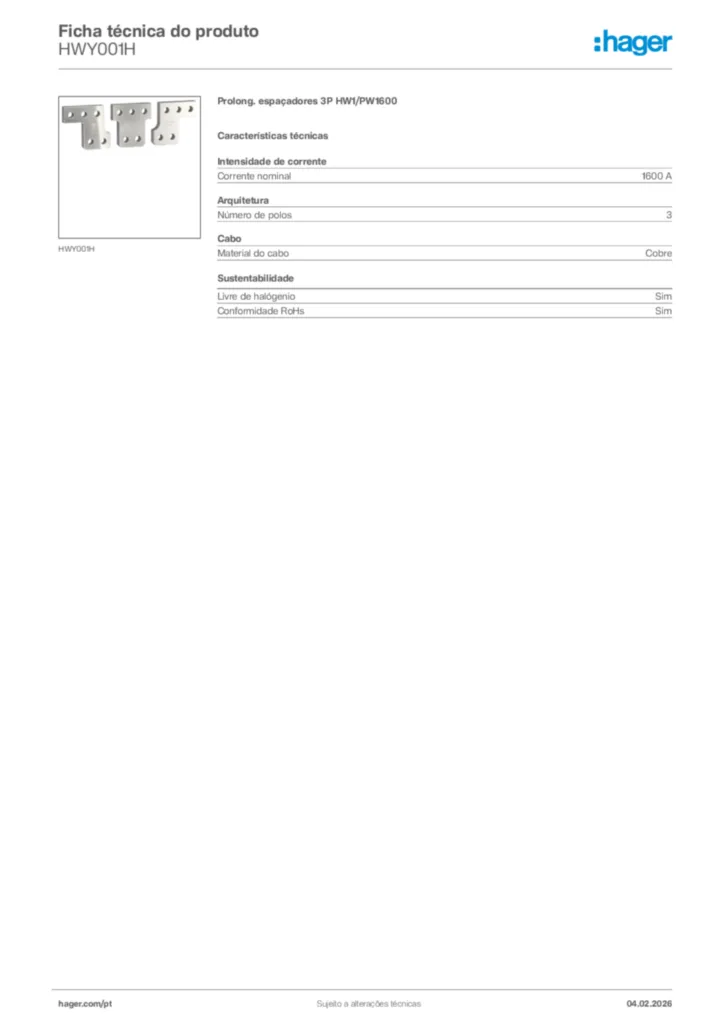 Imagem Hager Ficha técnica do produto HWY001H | Hager Portugal