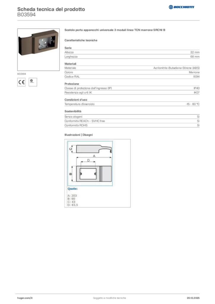 Immagine Bocchiotti Scheda tecnica del prodotto B03594 | Hager Italia