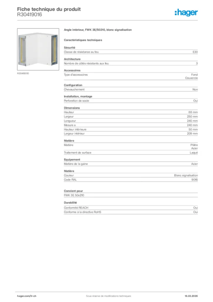 Image Hager Fiche technique du produit R30419016 | Hager Suisse