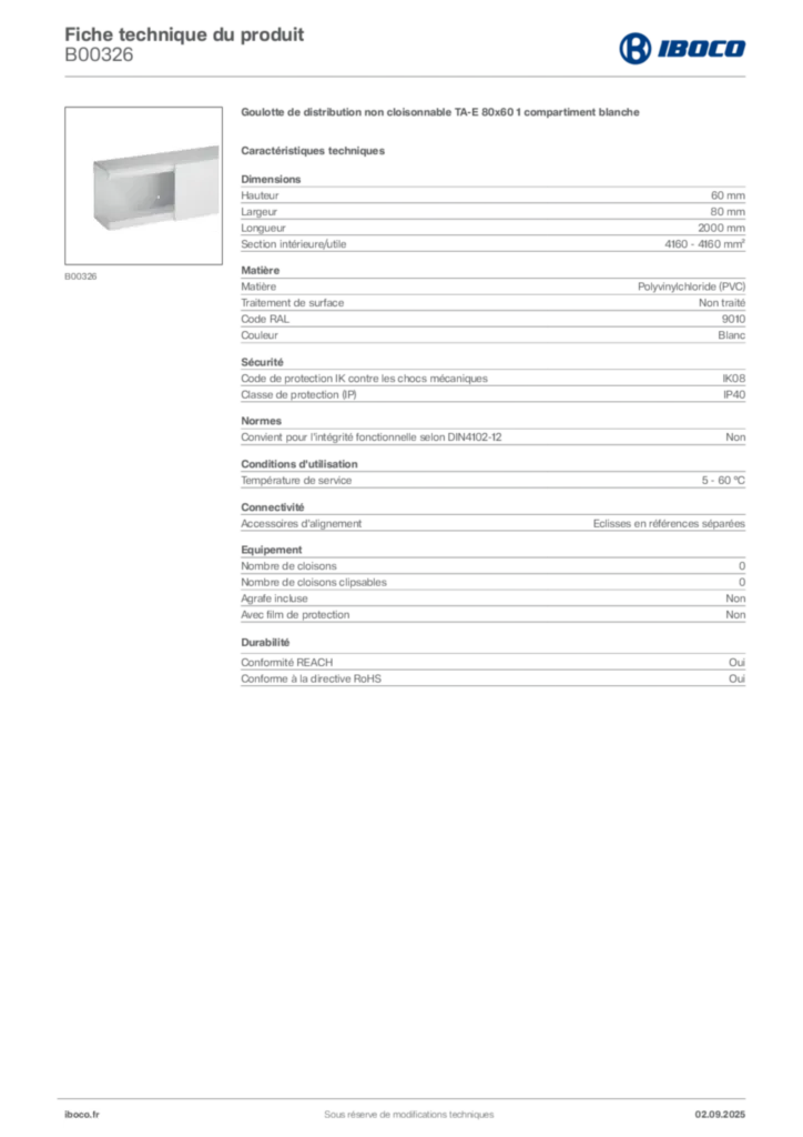 Image Iboco Fiche technique du produit B00326 | Hager France