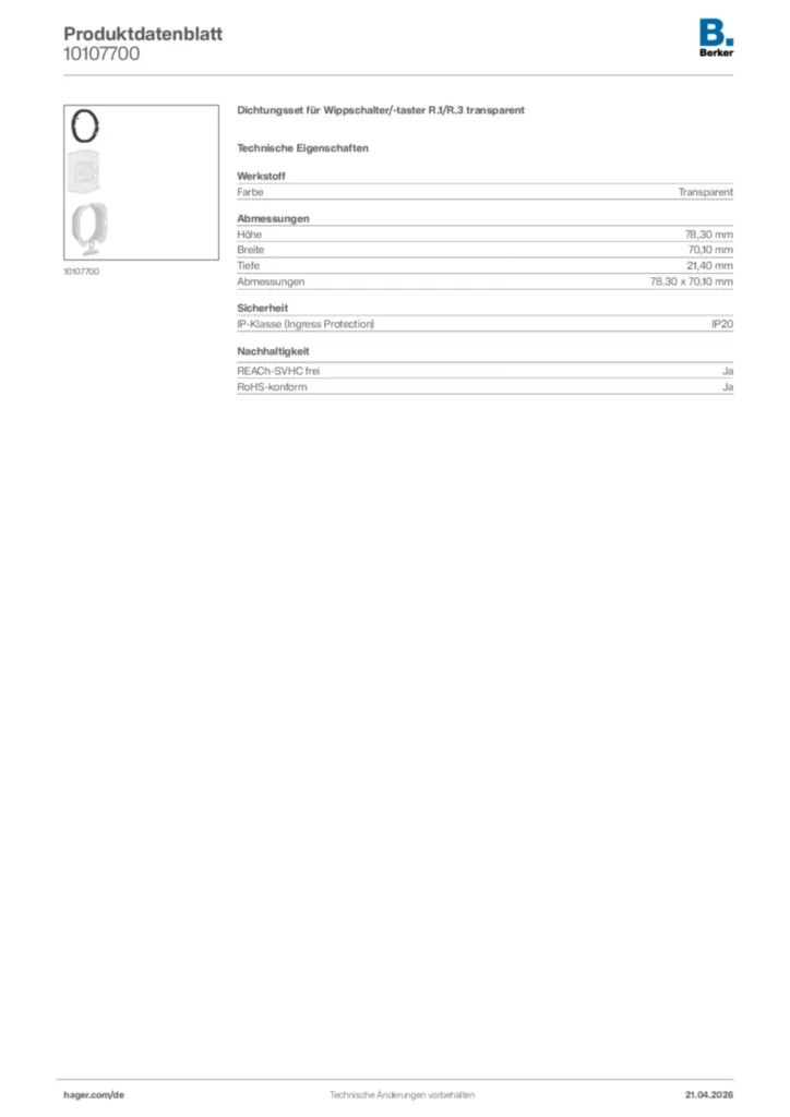 Bild Berker Produktdatenblatt 10107700 | Hager Deutschland
