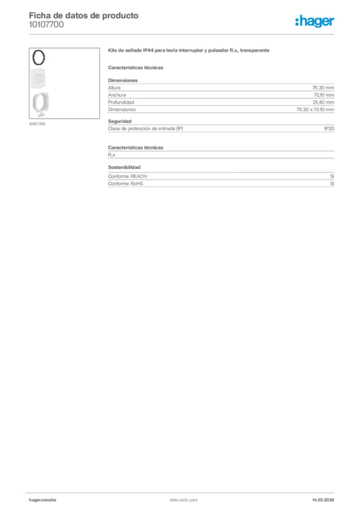 Imagen Hager Ficha de datos de producto 10107700 | Hager España