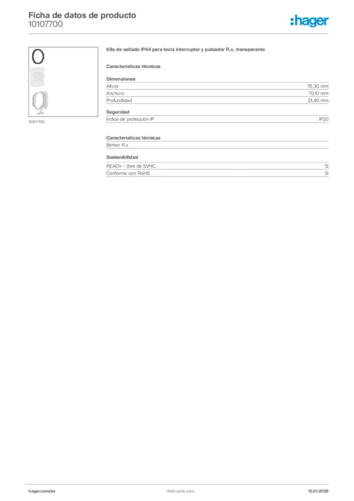 Imagen Hager Ficha de datos de producto 10107700 | Hager España