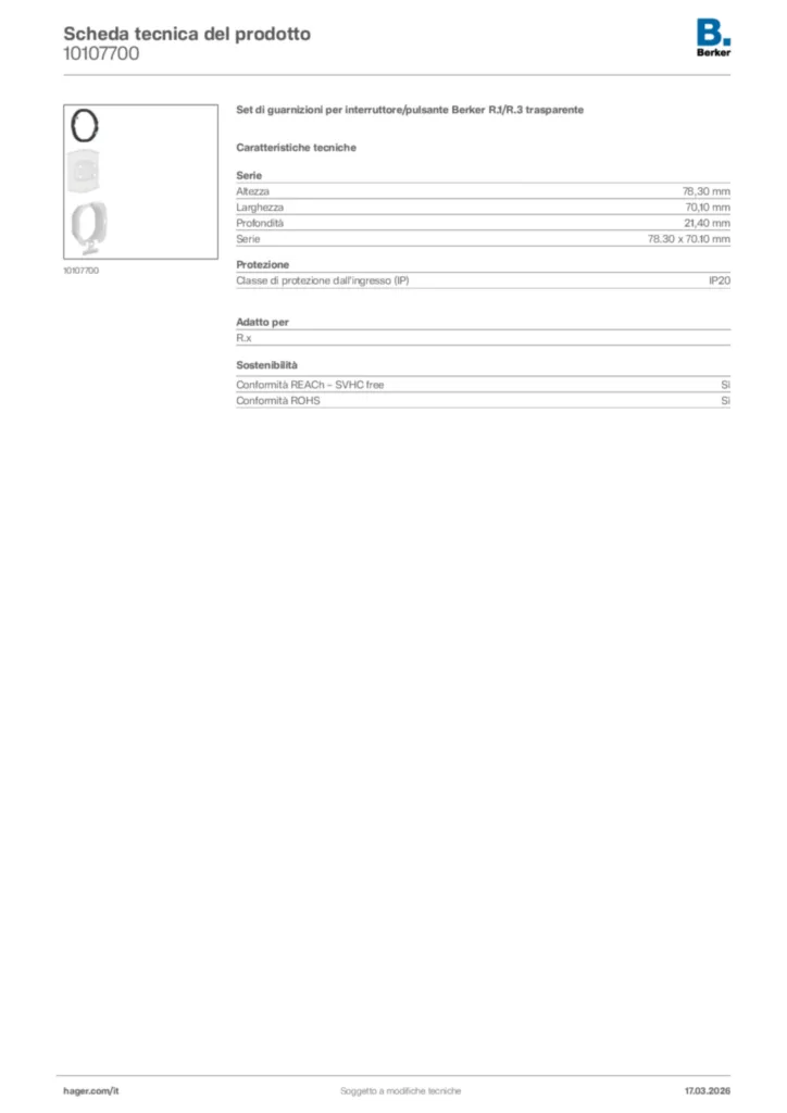 Immagine Berker Scheda tecnica del prodotto 10107700 | Hager Italia