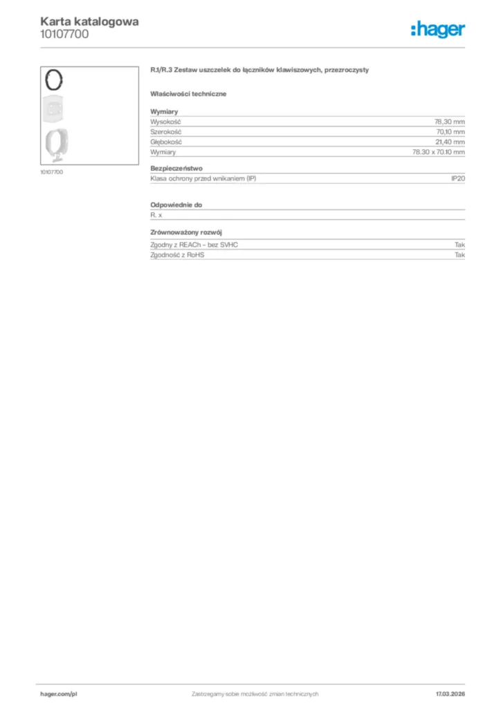 Zdjęcie Hager Karta katalogowa 10107700 | Hager Polska