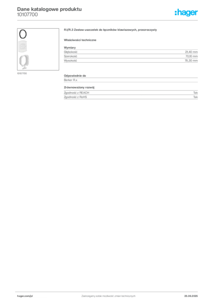 Zdjęcie Hager Dane katalogowe produktu 10107700 | Hager Polska