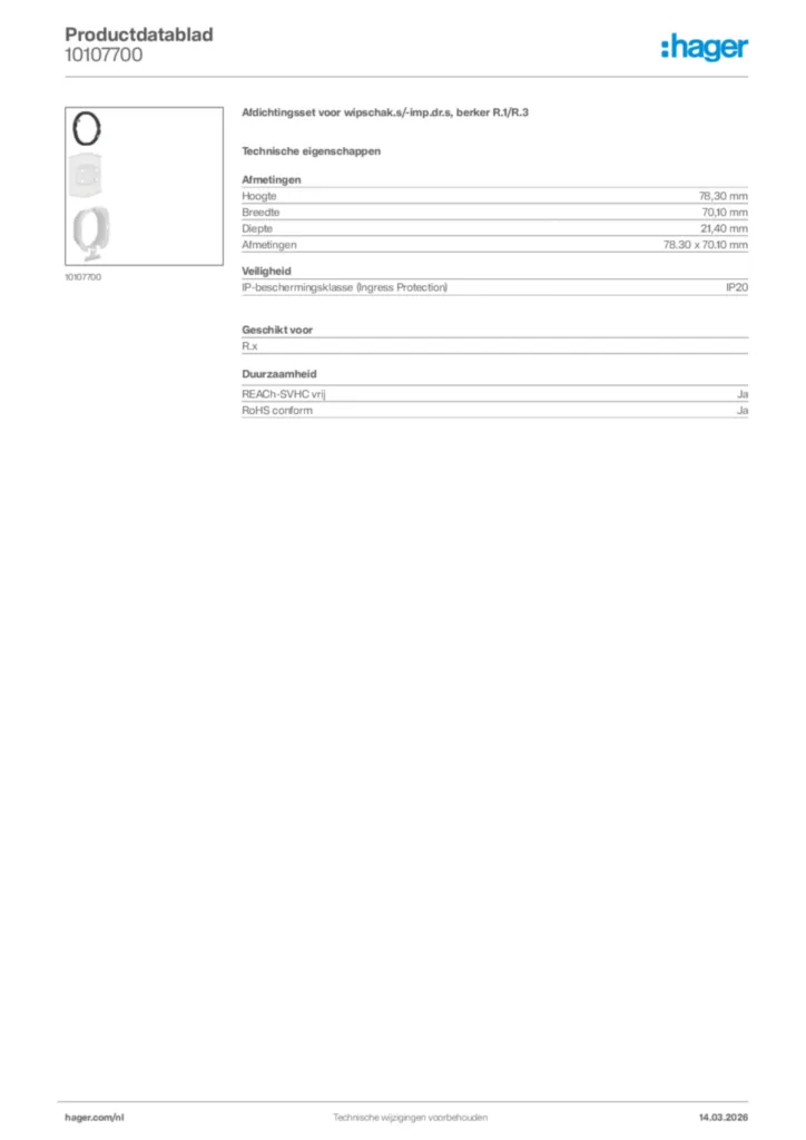 Afbeelding Hager Productdatablad 10107700 | Hager Nederland