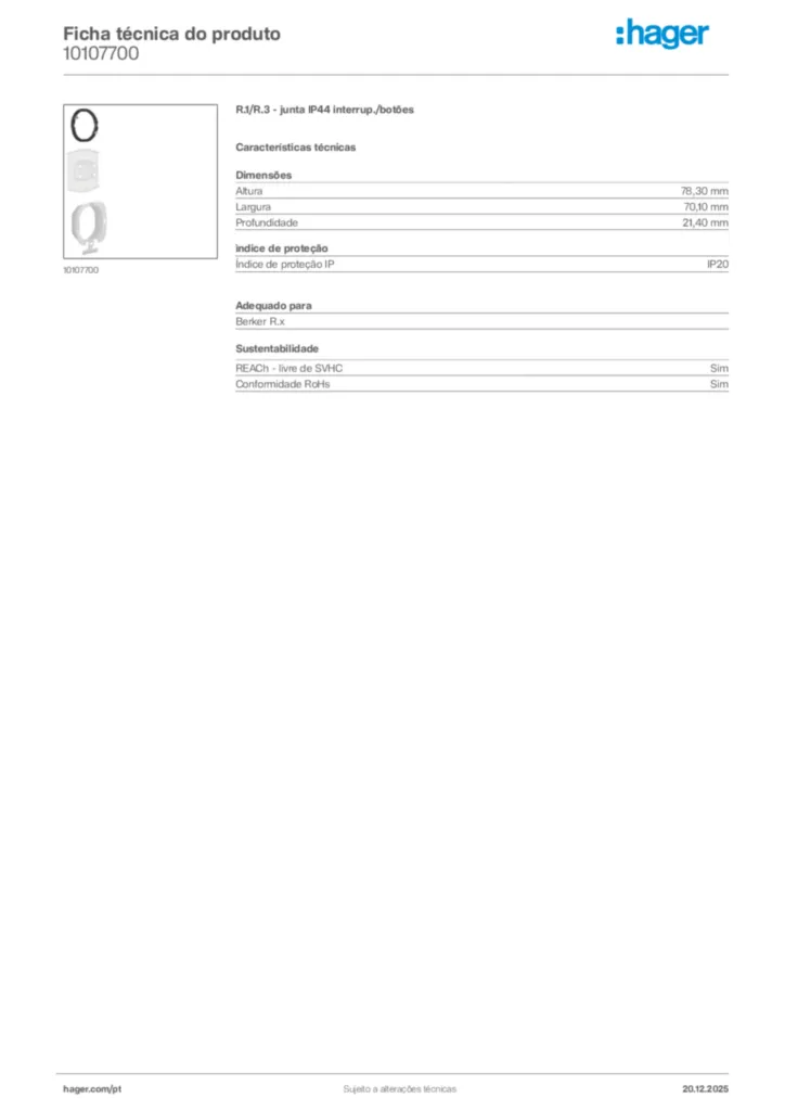 Imagem Hager Ficha técnica do produto 10107700 | Hager Portugal