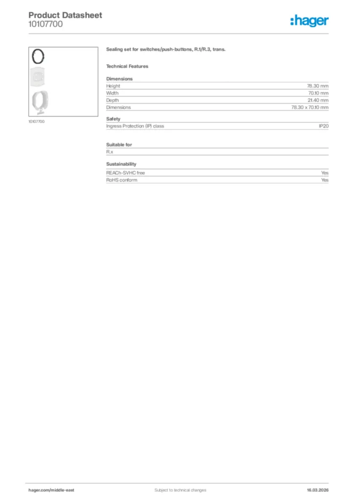 Image Hager Product data sheet 10107700  | Hager