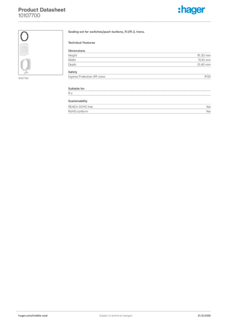 Image Hager Product data sheet 10107700  | Hager