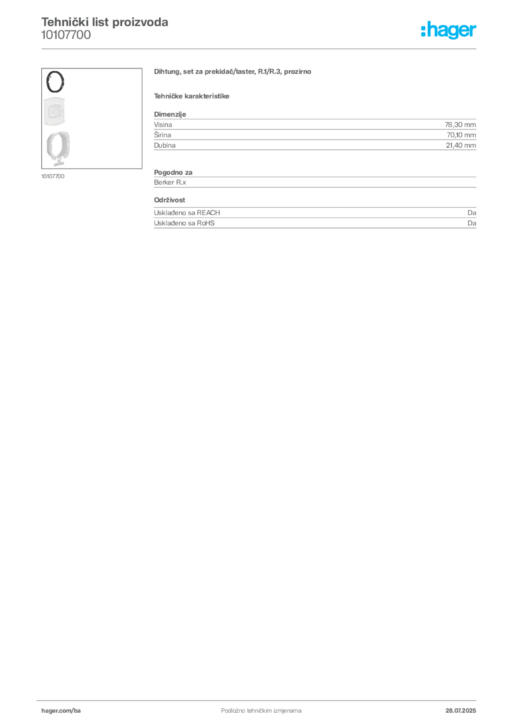 Slika Hager Product data sheet 10107700  | Hager
