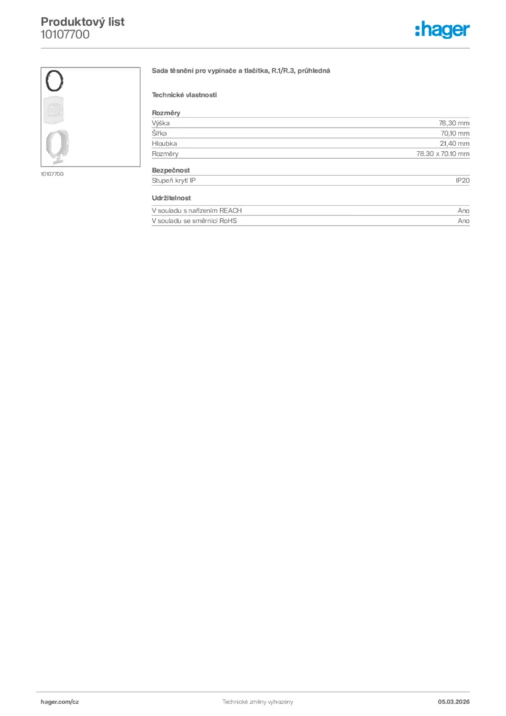 Obrázek Hager Product data sheet 10107700 | Hager