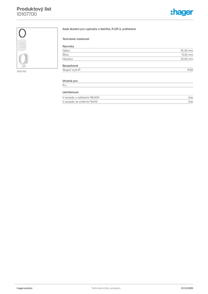 Obrázek Hager Produktový list 10107700 | Hager