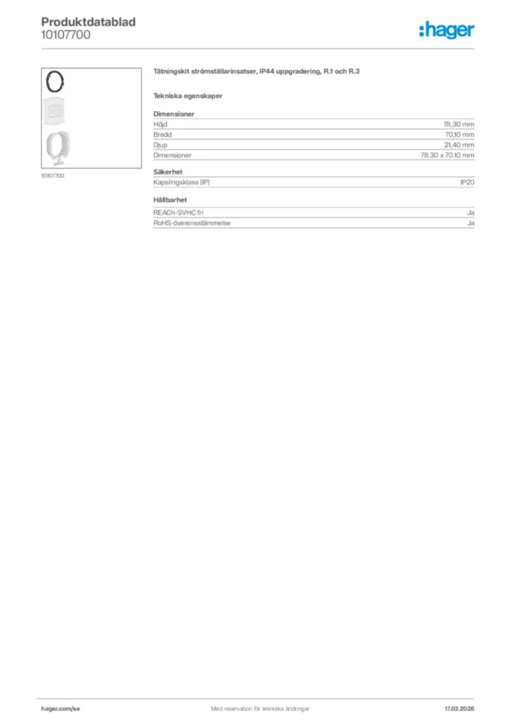 Bild Hager Produktdatablad 10107700 | Hager Sverige
