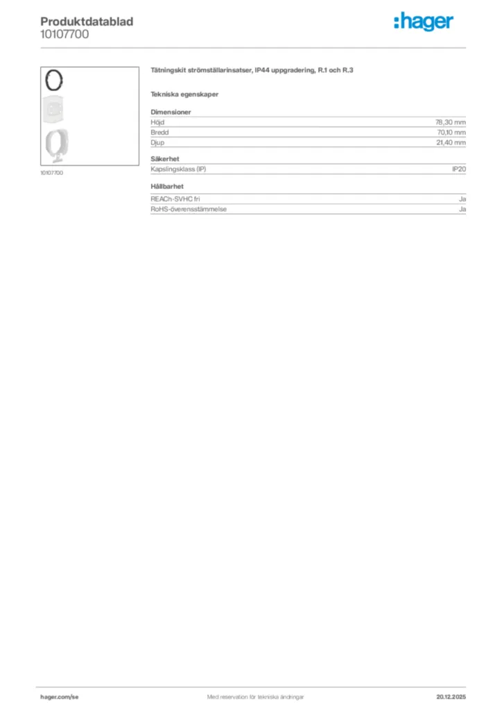 Bild Hager Produktdatablad 10107700 | Hager Sverige