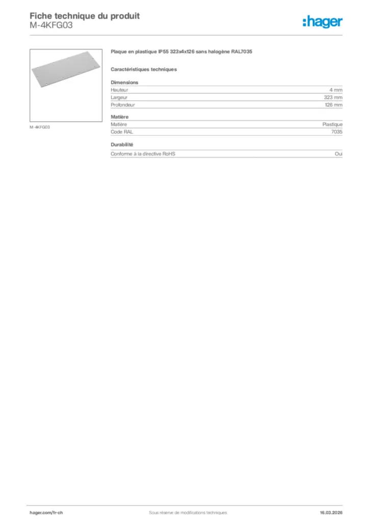 Image Hager Fiche technique du produit M-4KFG03 | Hager Suisse