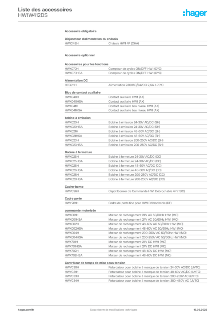 Image Hager Fiche technique du produit HW1W412DS | Hager France