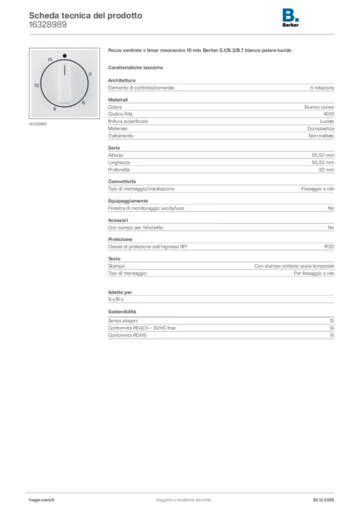 Immagine Berker Scheda tecnica del prodotto 16328989 | Hager Italia