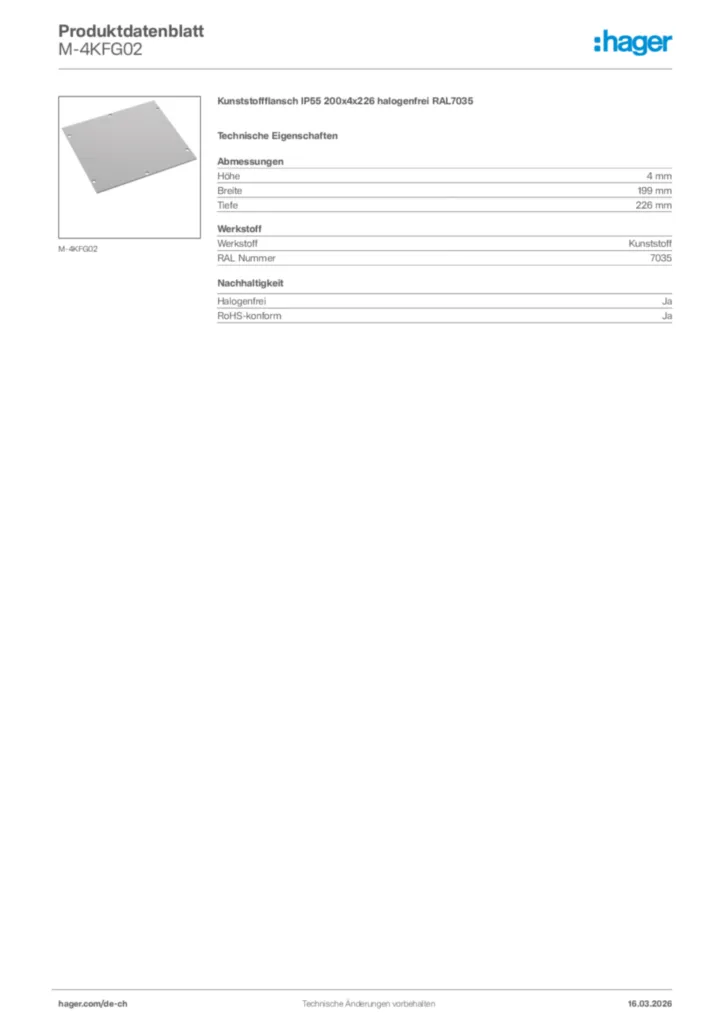 Bild Hager Produktdatenblatt M-4KFG02 | Hager Schweiz