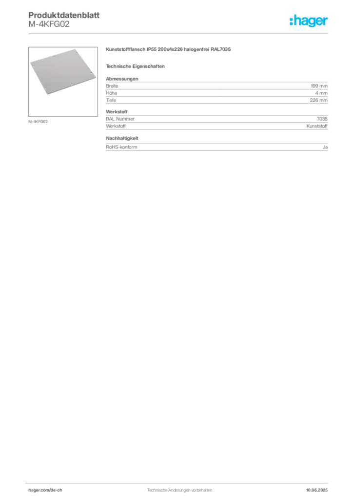 Bild Hager Produktdatenblatt M-4KFG02 | Hager Schweiz