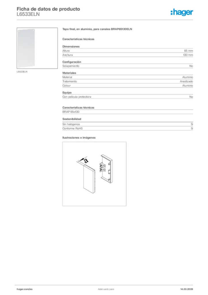 Imagen Hager Ficha de datos de producto L6533ELN | Hager España