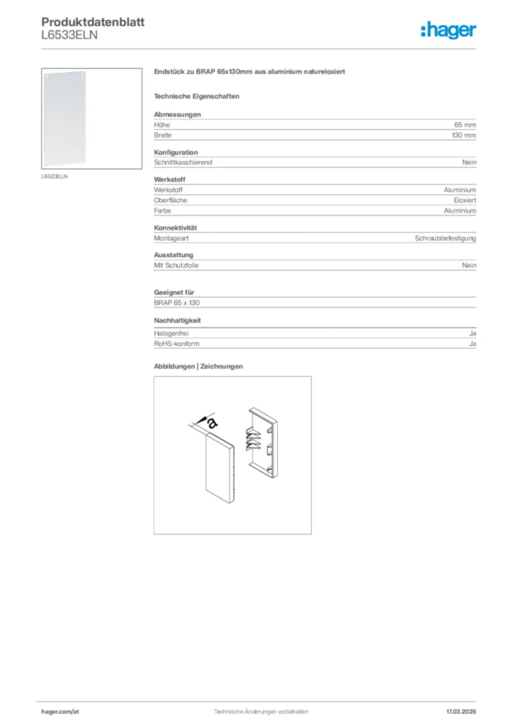 Bild Hager Produktdatenblatt L6533ELN | Hager Deutschland