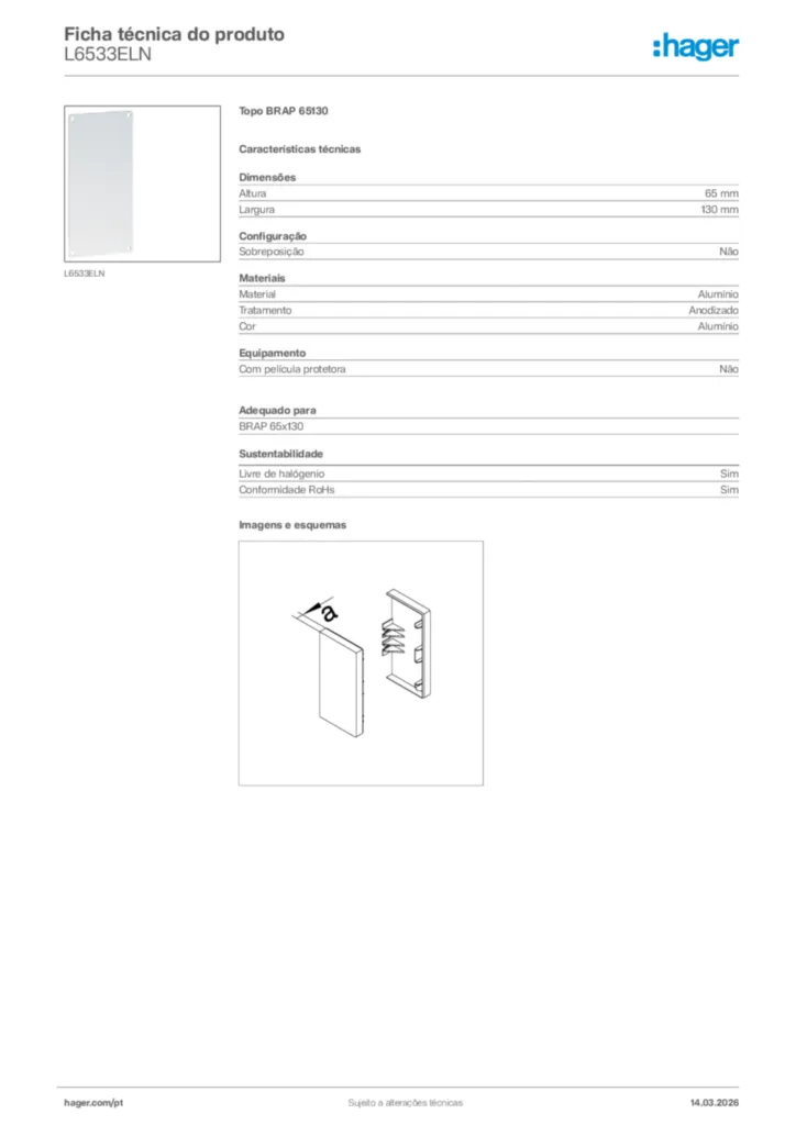 Imagem Hager Ficha técnica do produto L6533ELN | Hager Portugal