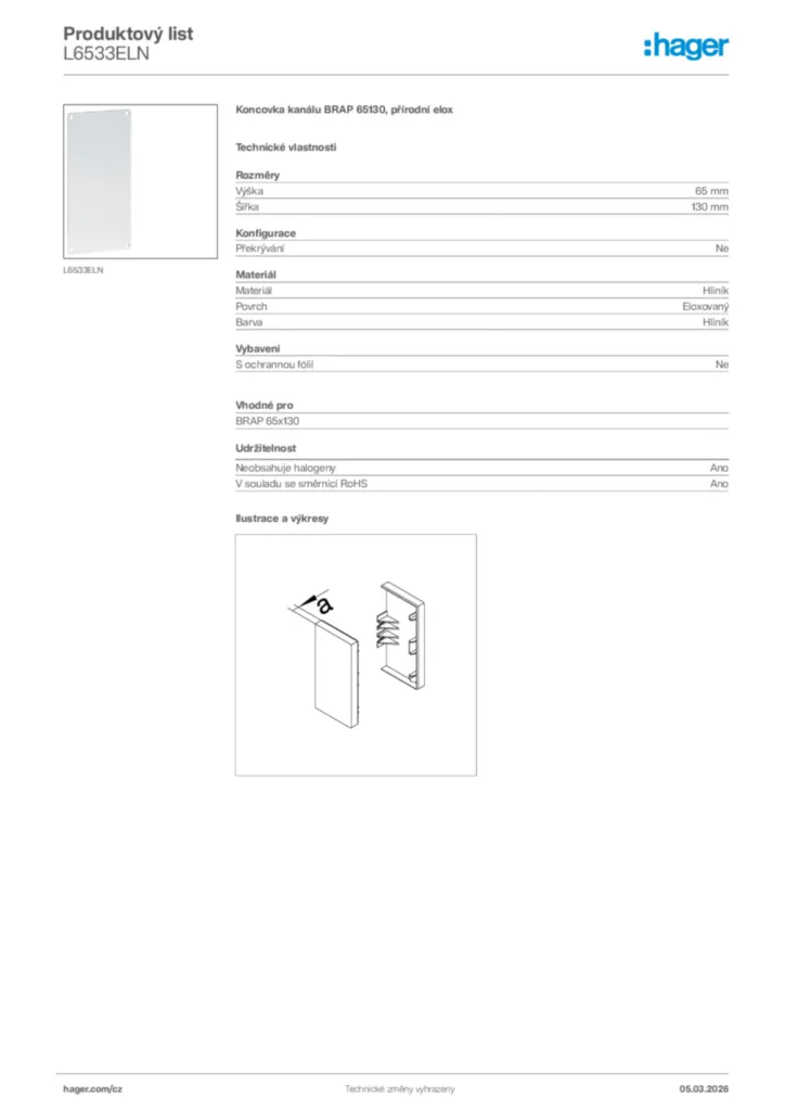 Obrázek Hager Product data sheet L6533ELN | Hager