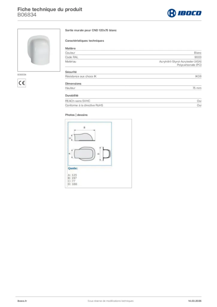 Image Iboco Fiche technique du produit B06834 | Hager France