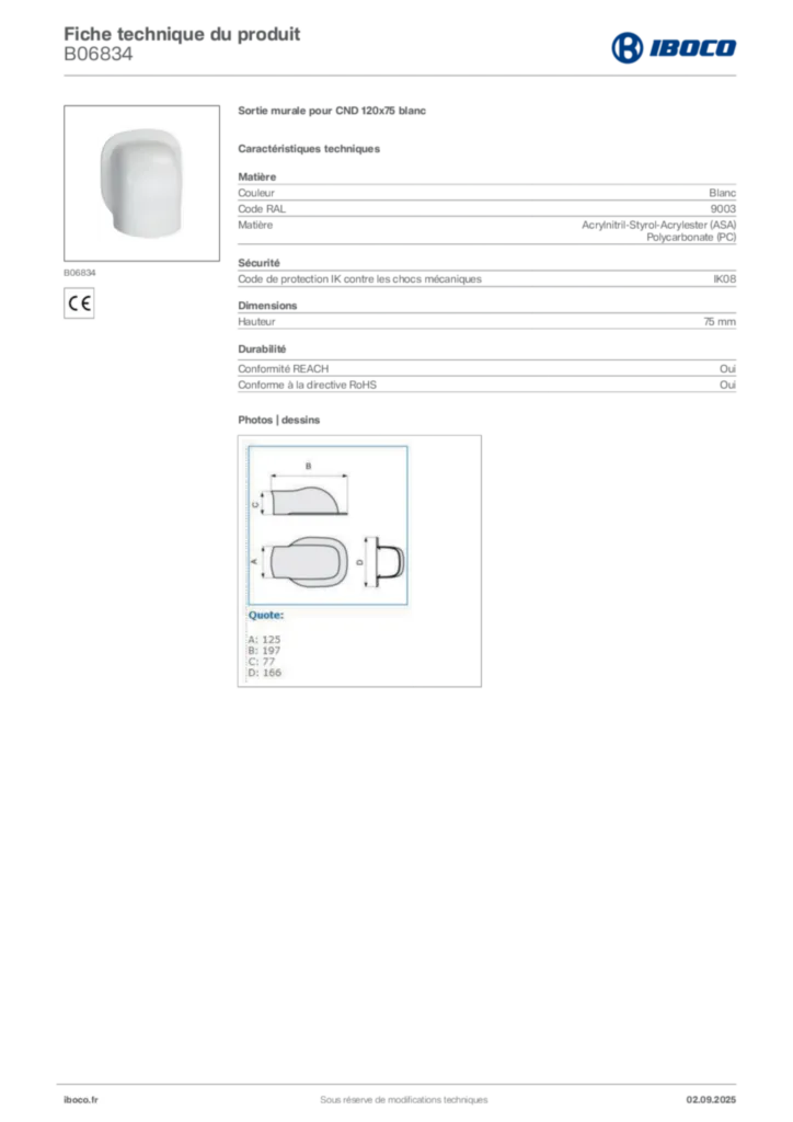 Image Iboco Fiche technique du produit B06834 | Hager France