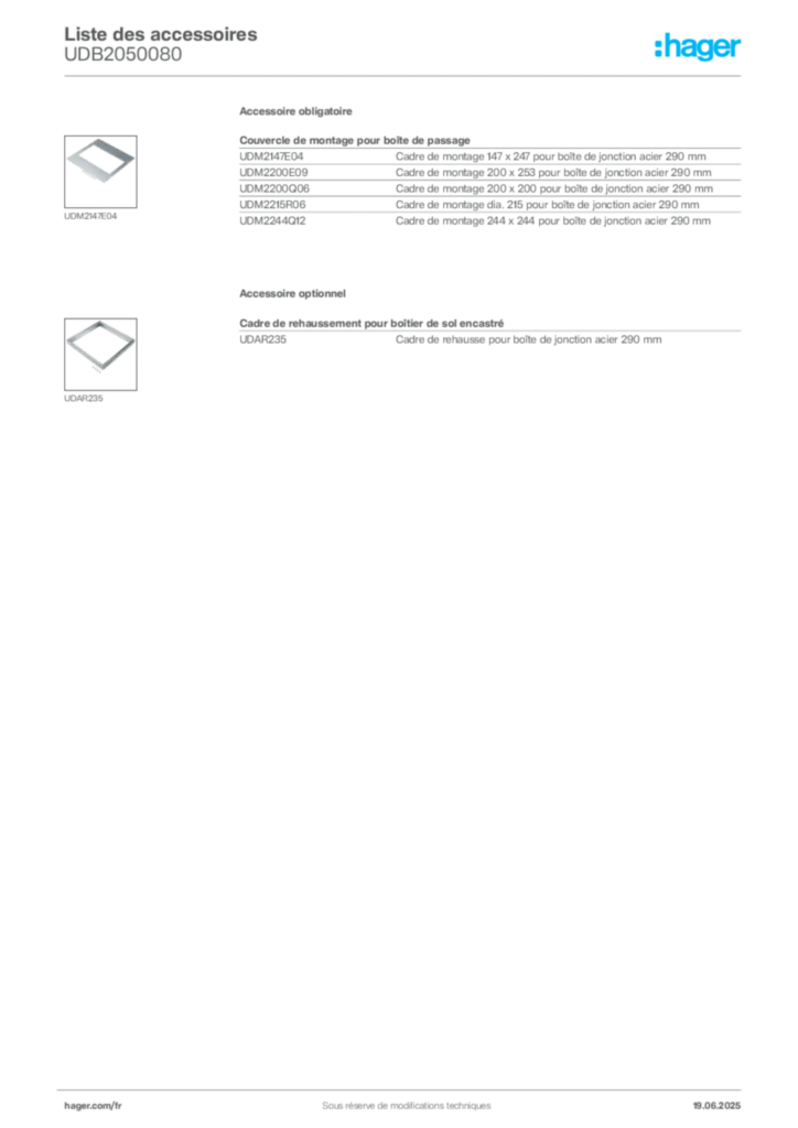 Image Hager Fiche technique du produit UDB2050080 | Hager France