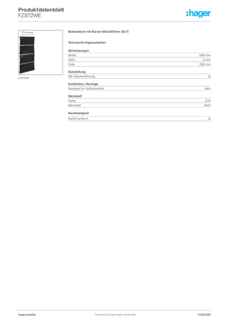Bild Hager Produktdatenblatt FZ872WE | Hager Deutschland