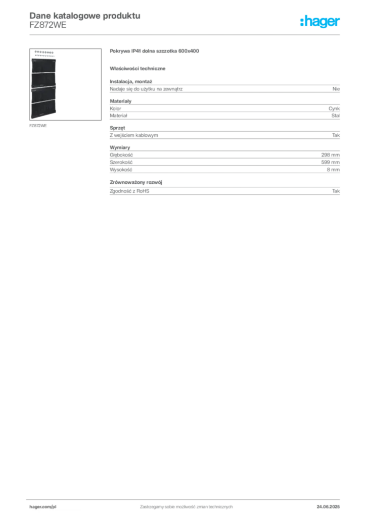 Zdjęcie Hager Dane katalogowe produktu FZ872WE | Hager Polska