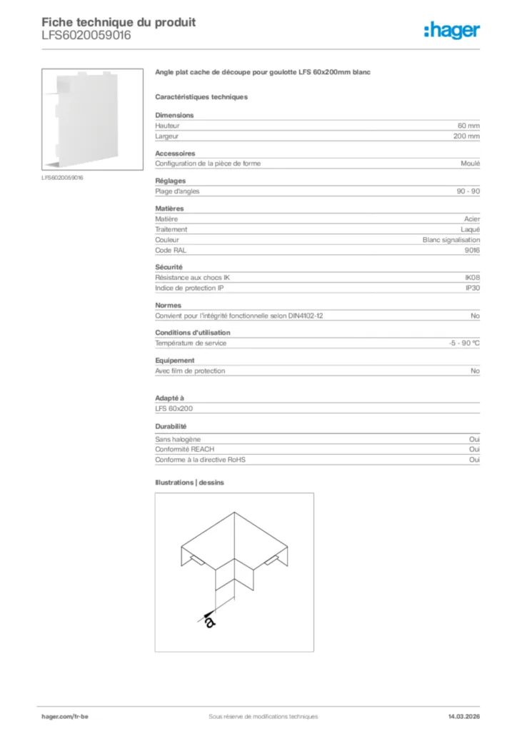 Image Hager Fiche technique du produit LFS6020059016 | Hager Belgique