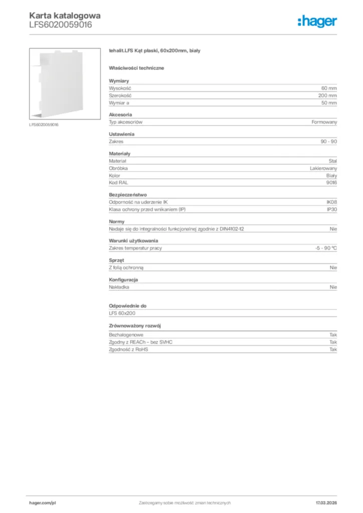 Zdjęcie Hager Karta katalogowa LFS6020059016 | Hager Polska