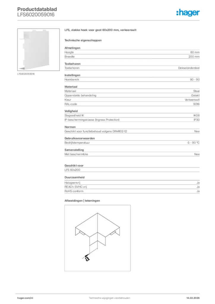 Afbeelding Hager Productdatablad LFS6020059016 | Hager Nederland