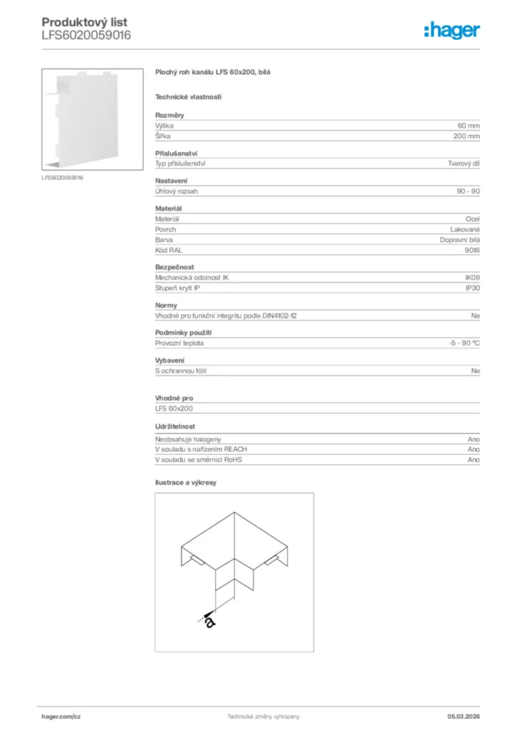 Obrázek Hager Product data sheet LFS6020059016 | Hager