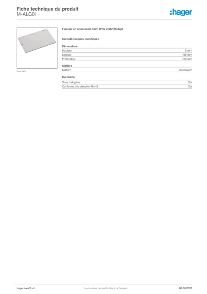 Image Hager Fiche technique du produit M-ALG01 | Hager Suisse