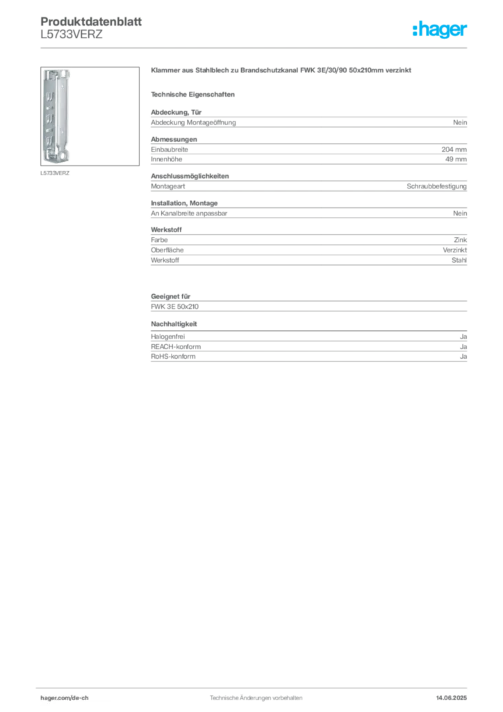 Bild Hager Produktdatenblatt L5733VERZ | Hager Schweiz
