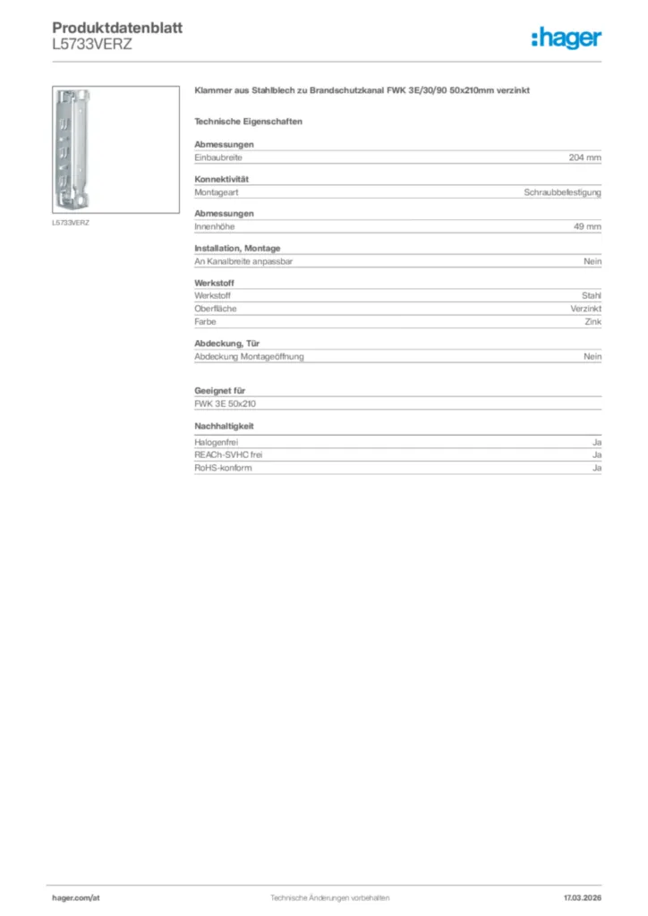 Bild Hager Produktdatenblatt L5733VERZ | Hager Deutschland